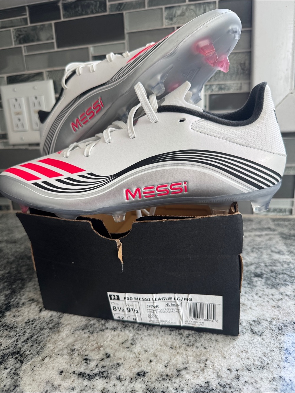 Kids White & Pink Soccer Cleats